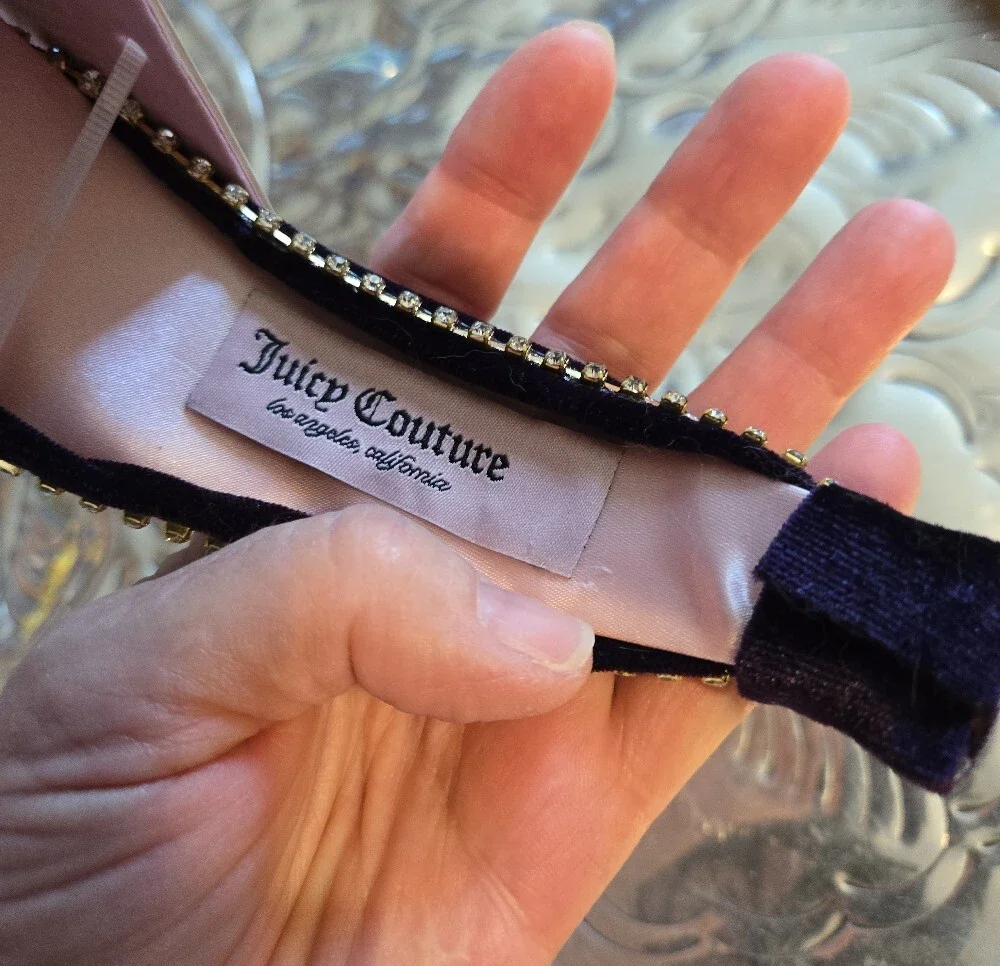 Juicy Couture Velvet Knotted Headband with Gold Bead Trim